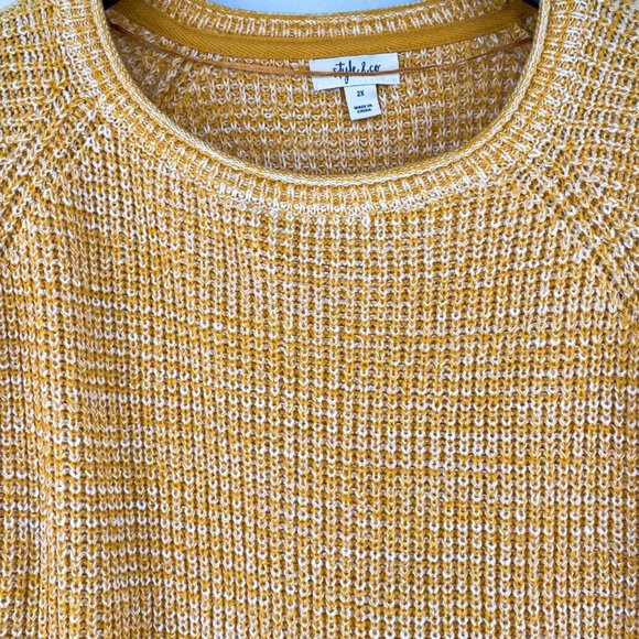 Style&Co Women Plus Crewneck Pointelle Long Sleeves Knit Pullover Sweater Gold - Picture 3 of 7